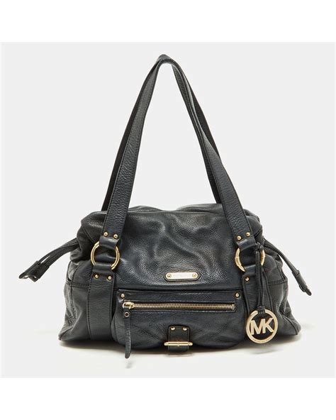 vintage large michael kors black leather drawstring shoulder bag|Michael Kors suede shoulder bag.